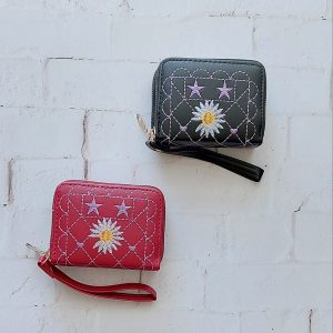 کیف پول زنانه دخترانه دو زیپ طرح بابونه سایز کوچک