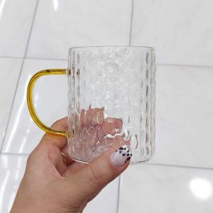 لیوان پیرکس استوانه ای طرح اشک دسته طلایی وارداتی(تکی)