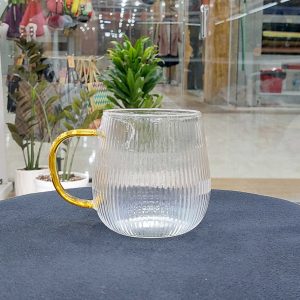 لیوان پیرکس کُپُل راه راه دسته طلایی وارداتی(تکی)