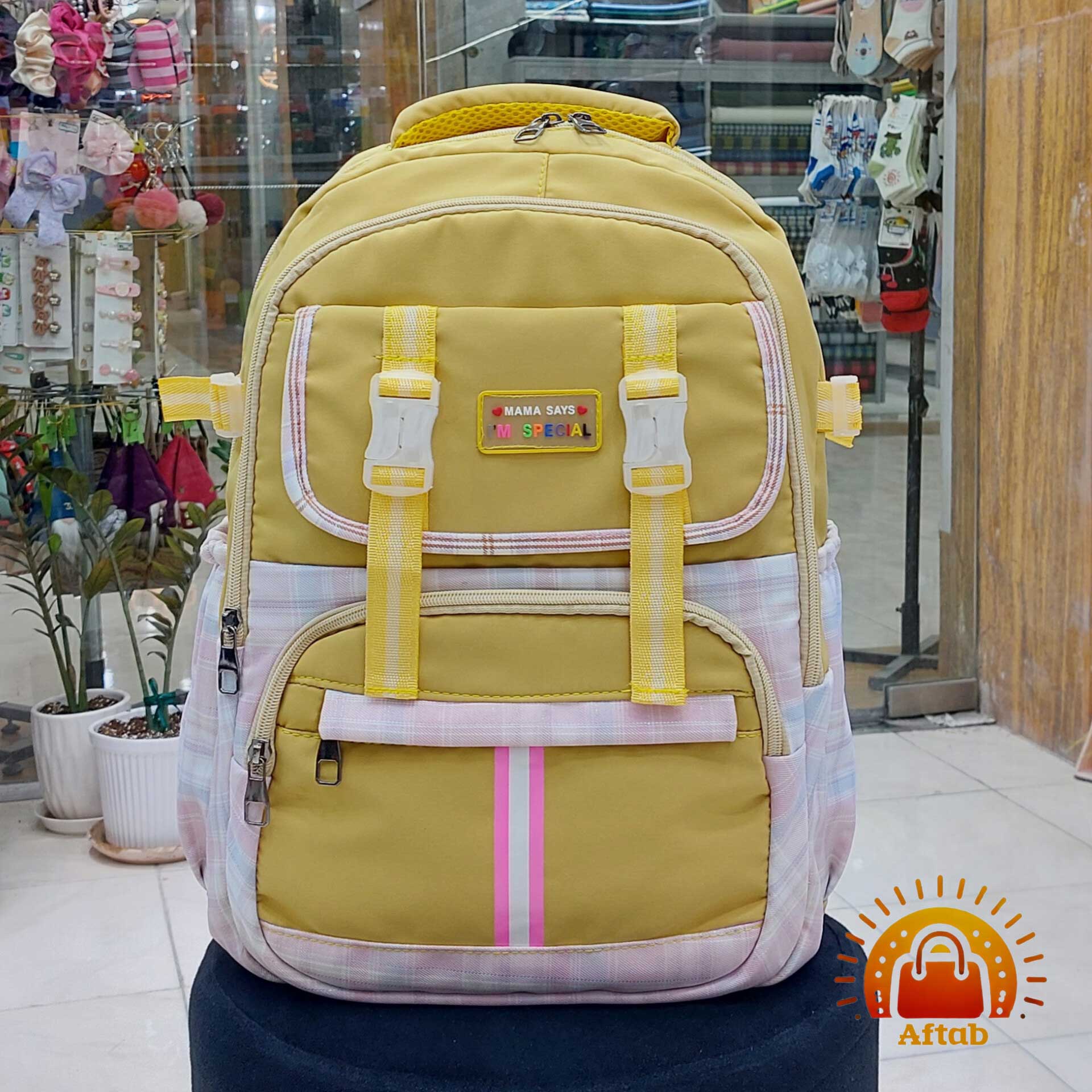 کوله پشتی مدرسه اسپورت دخترانه دو سگک چهار خانه وارداتی