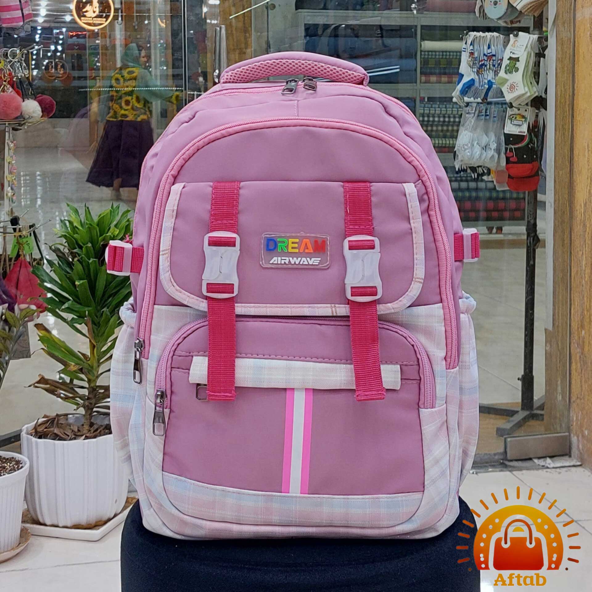کوله پشتی مدرسه اسپورت دخترانه دو سگک چهار خانه وارداتی - Image 2