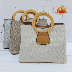 کیف دوشی زنانه دخترانه دسته چوبی طرح کنفی