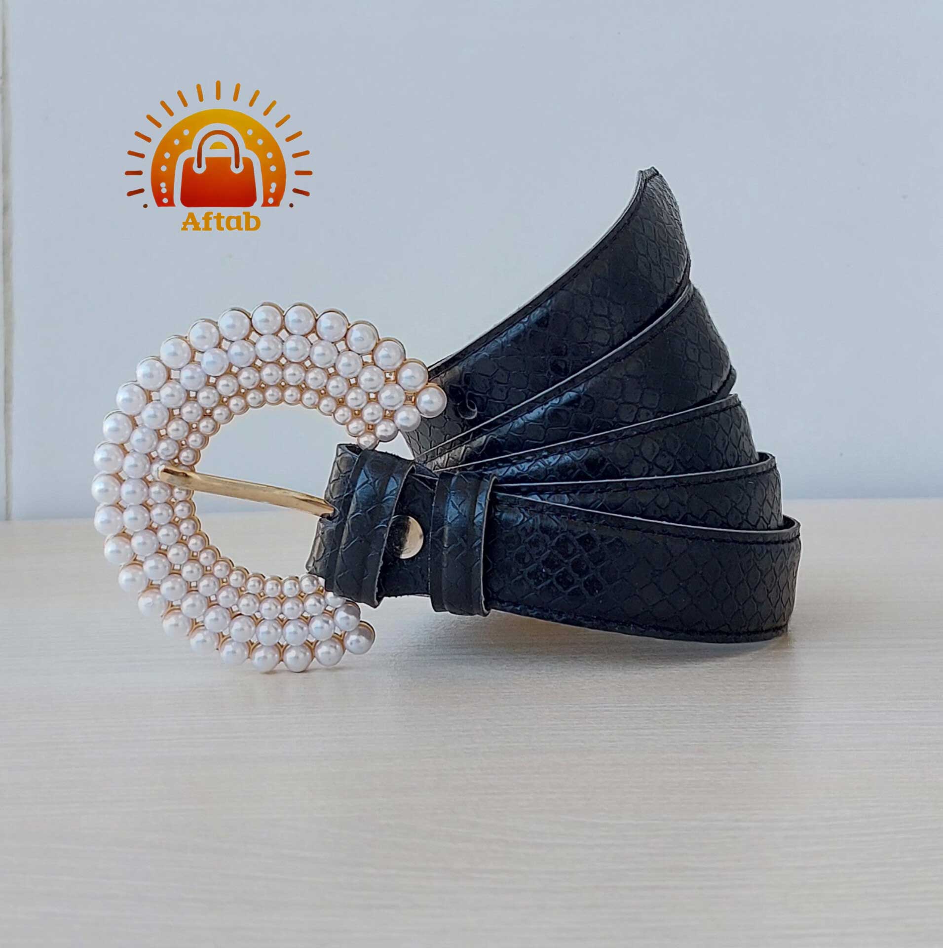 کمربند زنانه دخترانه دور دوخت سگک مرواریدی عرض 2cm - Image 2