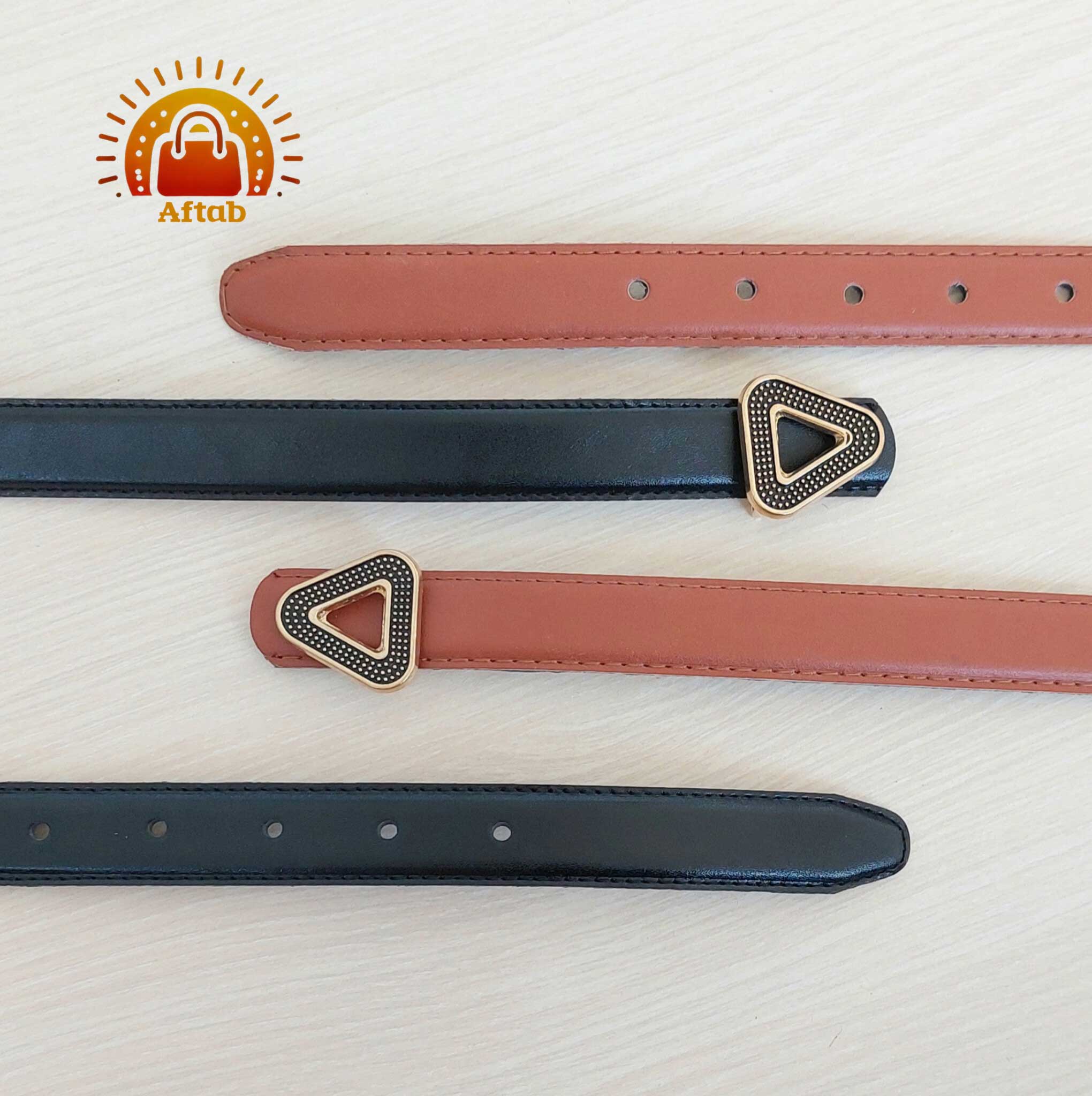 کمربند زنانه دخترانه دور دوخت سگک مثلثی عرض 2/5cm