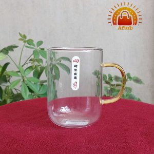 لیوان پیرکس پایین قوص دسته زرد وارداتی (تکی)