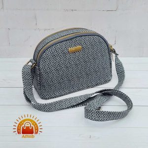کیف دوشی زنانه دخترانه نیم گرد طرح حصیری