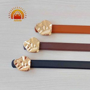 کمربند زنانه دخترانه دور دوخت سگک ICE طلایی عرض 2/5cm