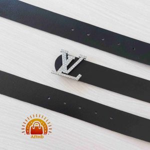 کمربند زنانه دخترانه سگک LV فول نگین عرض 3/5cm