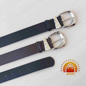 کمربند زنانه دخترانه دور دوخت سگک کلاسیک ICE نقره ای عرض 3/5cm