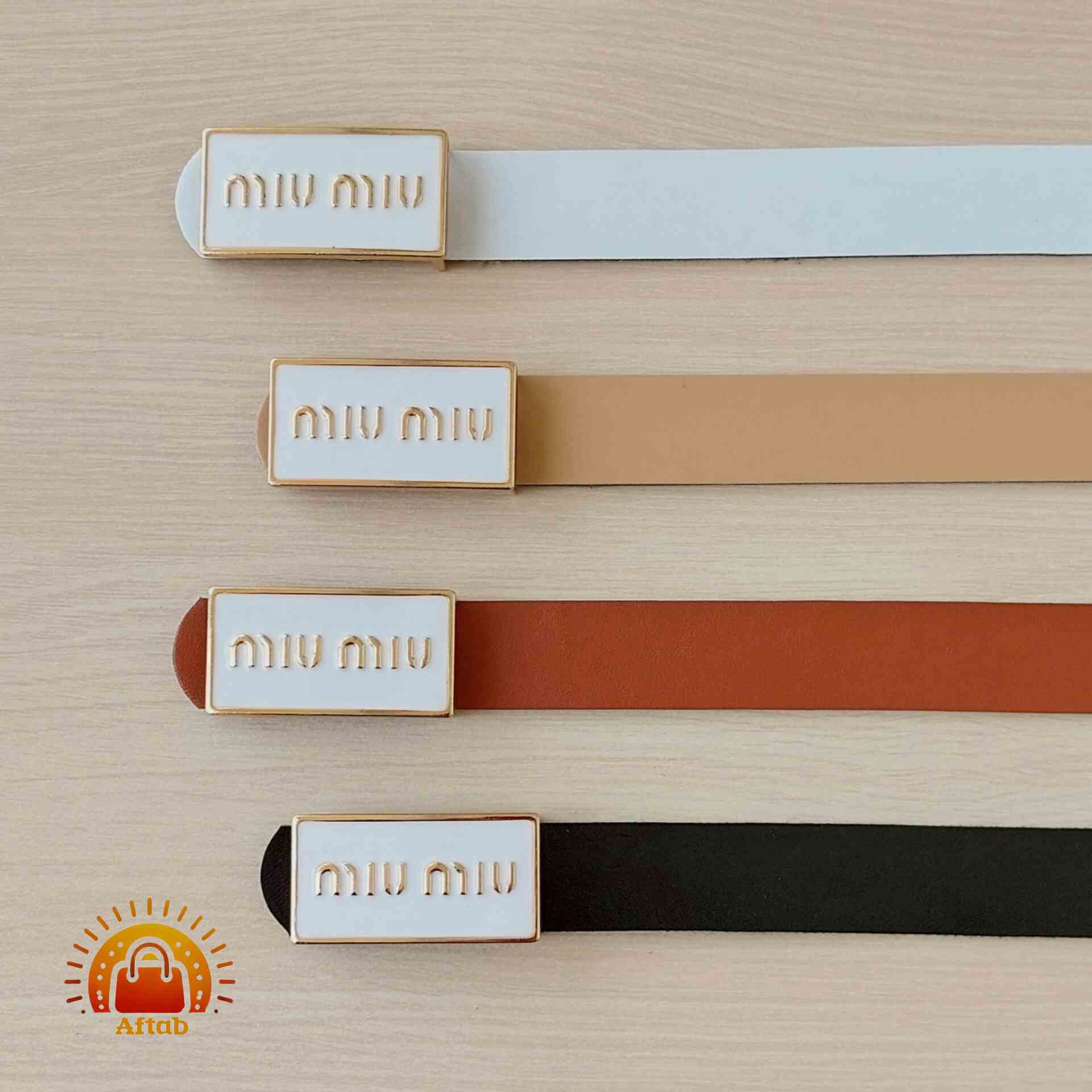 کمربند زنانه دخترانه سگک MiuMiu رزین سفید عرض 3cm