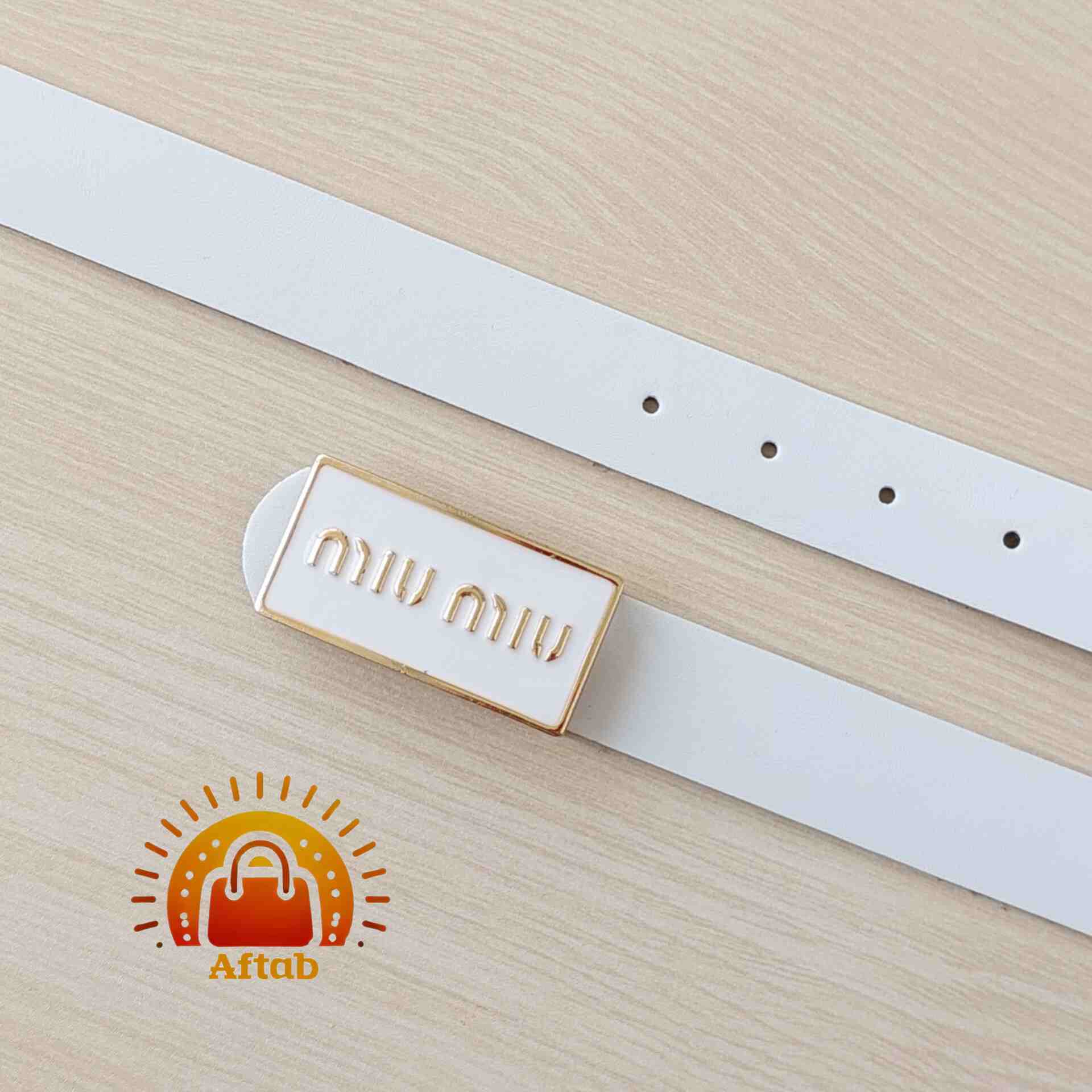 کمربند زنانه دخترانه سگک MiuMiu رزین سفید عرض 3cm - Image 5
