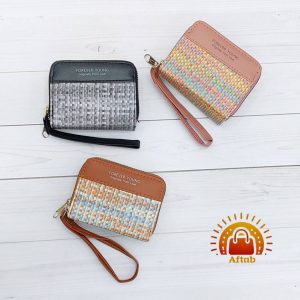 کیف پول زنانه دخترانه دو زیپ طرح شطرنجی سایز کوچک