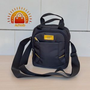 کیف دوشی برزنتی مردانه اسپورت دو خط زرد Cat