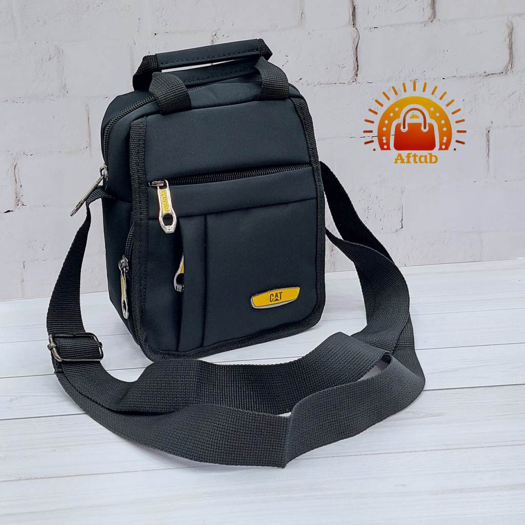 کیف دوشی برزنتی مردانه اسپورت دو زیپ روی درب طرح CAT سایز کوچک - Image 3