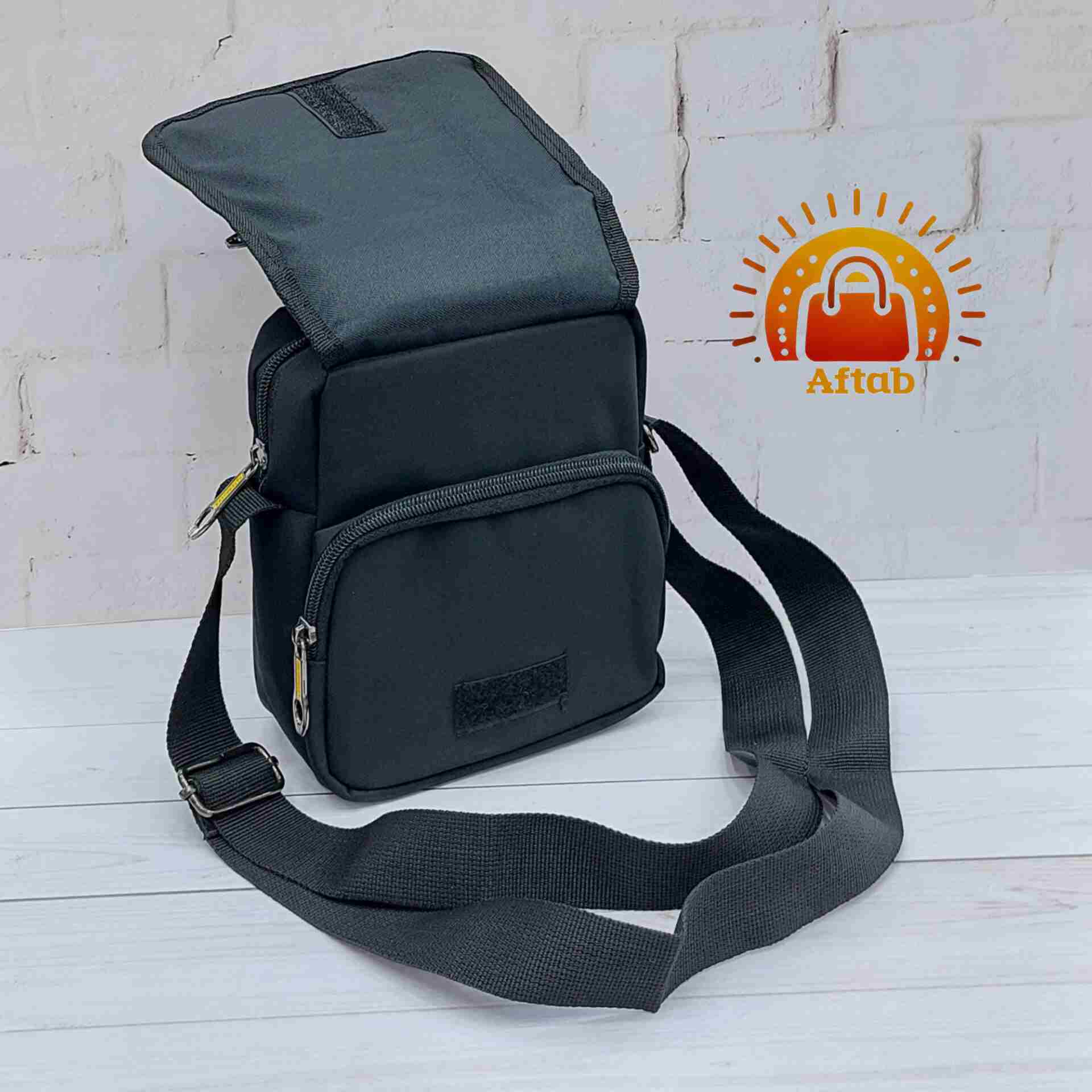 کیف دوشی برزنتی مردانه اسپورت دو زیپ روی درب طرح CAT سایز کوچک - Image 5