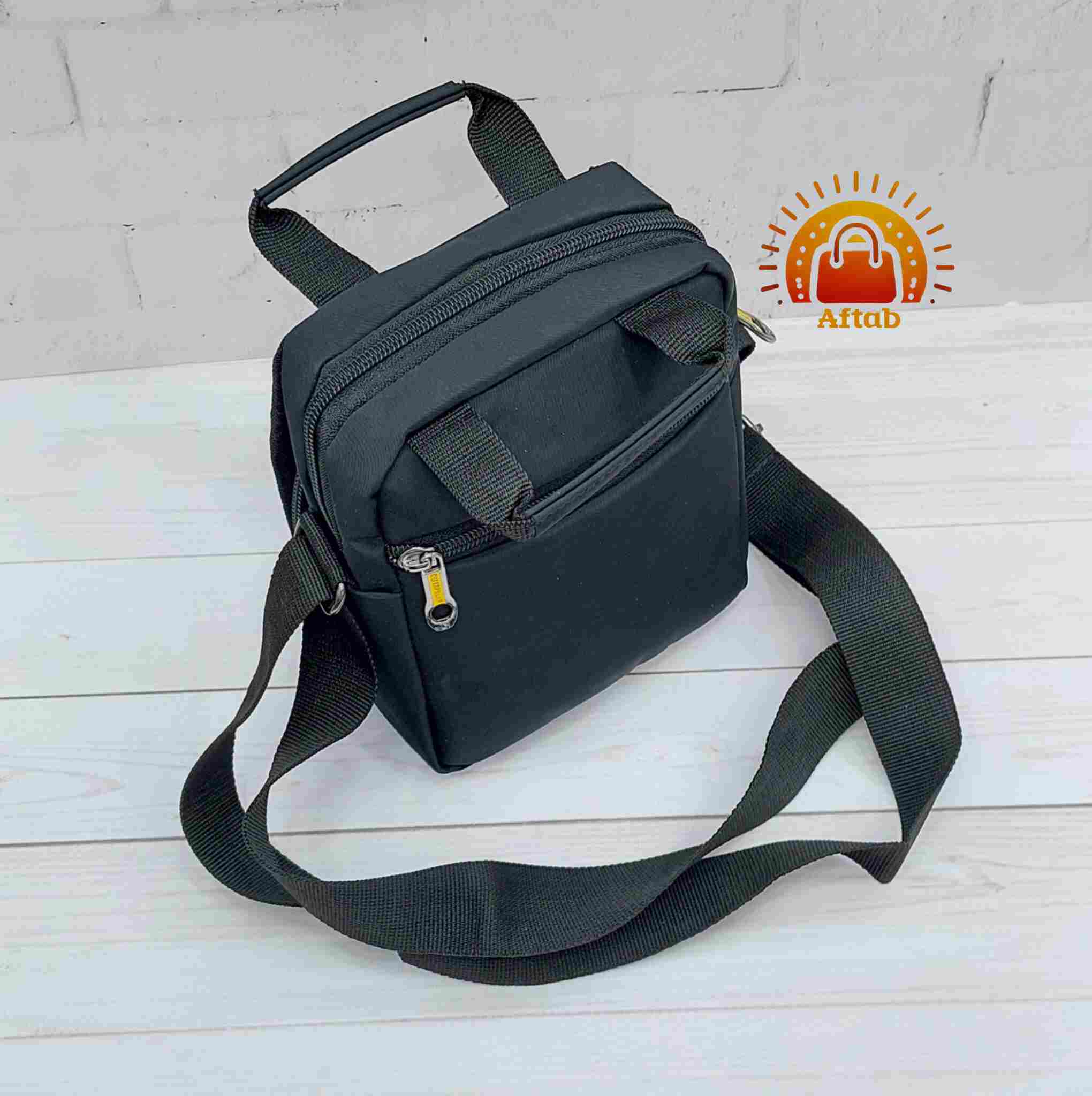 کیف دوشی برزنتی مردانه اسپورت دو زیپ روی درب طرح CAT سایز کوچک - Image 7
