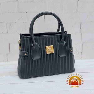 کیف دوشی زنانه دخترانه دسته کوتاه مشکی طرح راه راه