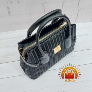 Alternative view of کیف دوشی زنانه دخترانه دسته کوتاه مشکی طرح راه راه