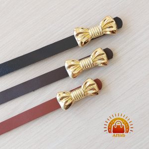 کمربند زنانه دخترانه سگک پاپیون طلایی عرض 1/5cm