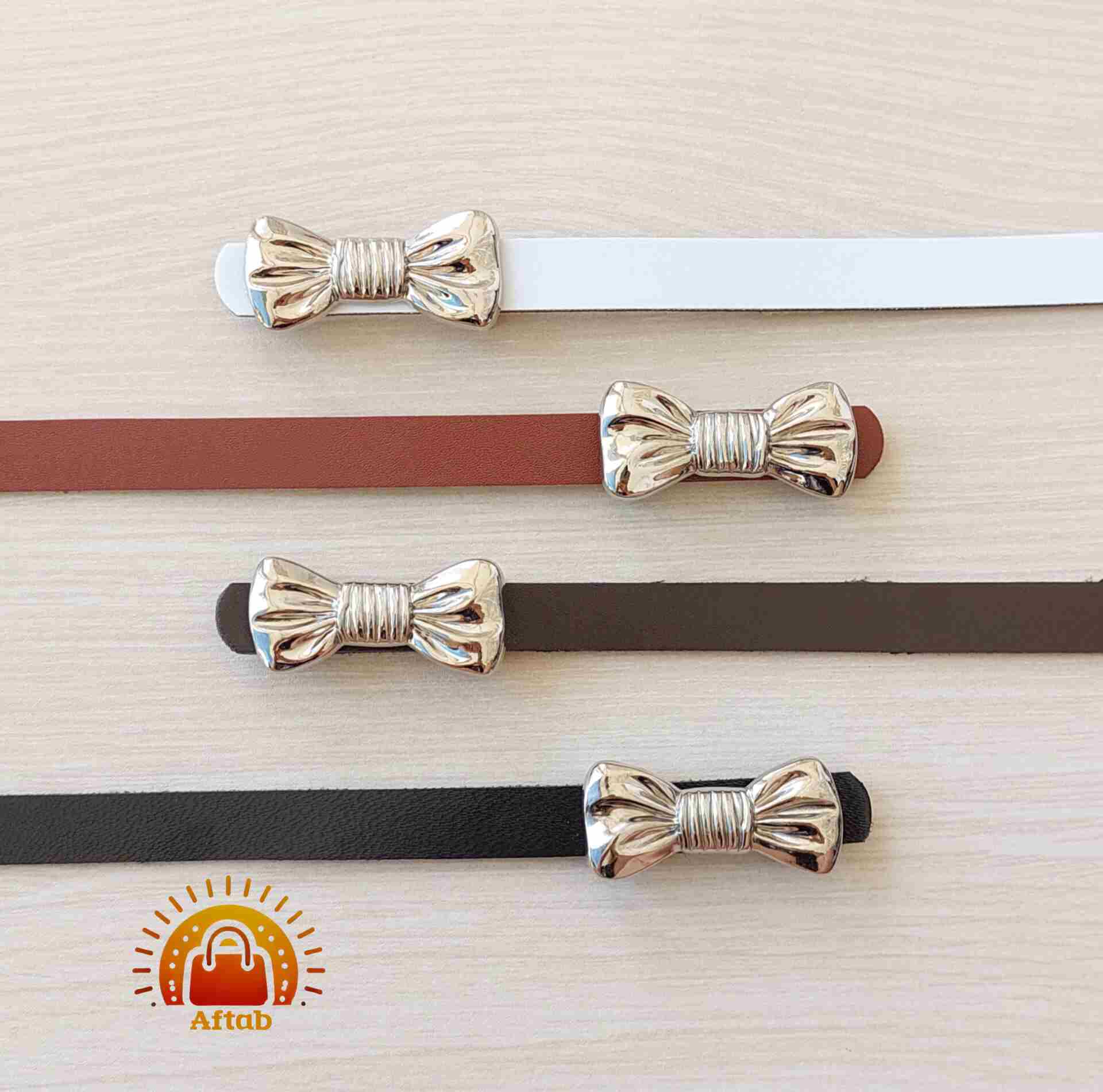 کمربند زنانه دخترانه سگک پاپیون نقره ای عرض 1/5cm