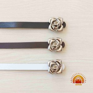 کمربند زنانه دخترانه سگک گل رُز نقره ای عرض 1/5cm