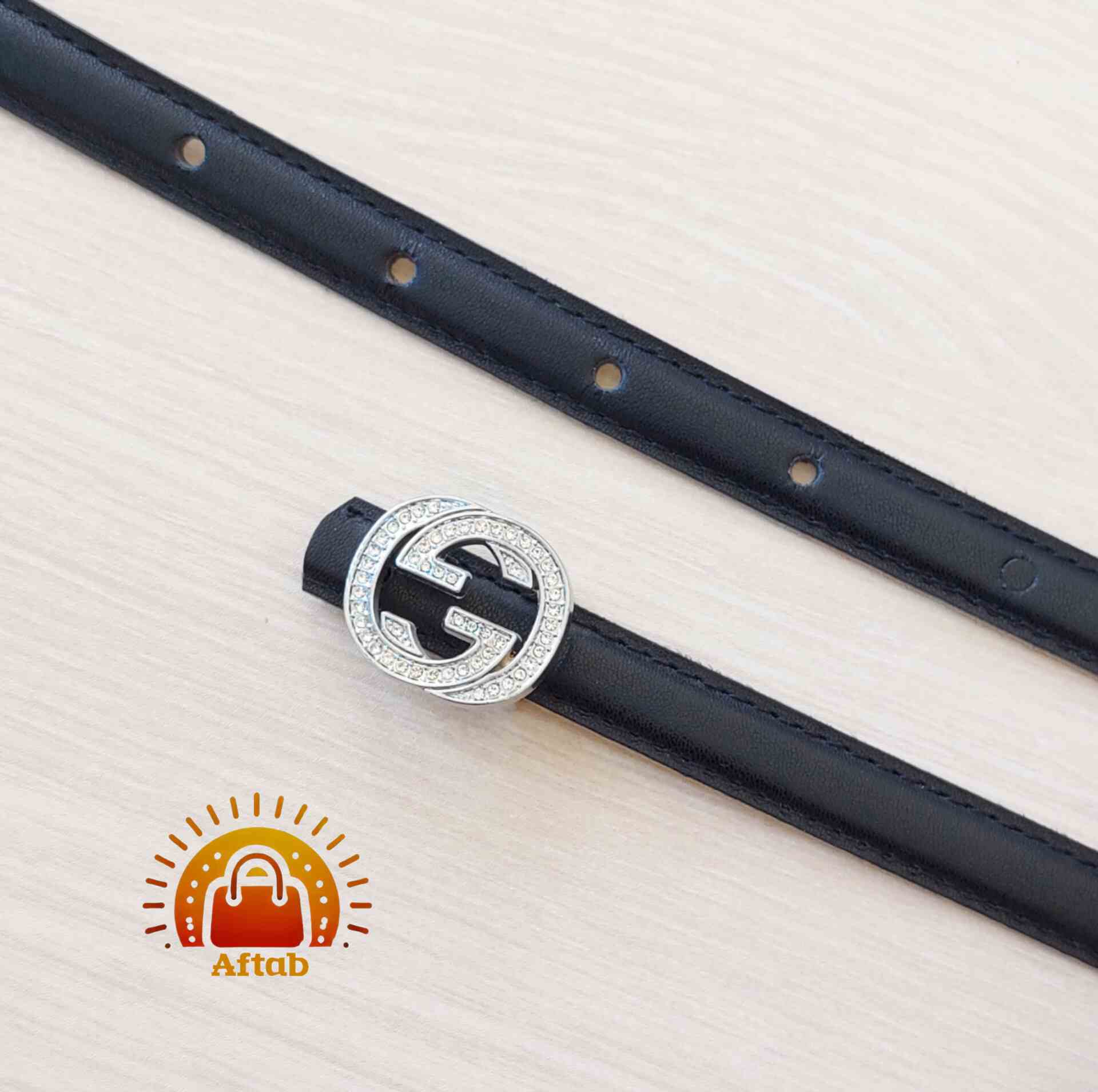 کمربند زنانه دخترانه سگک فول نگین دور دوخت عرض 1/5cm - Image 2