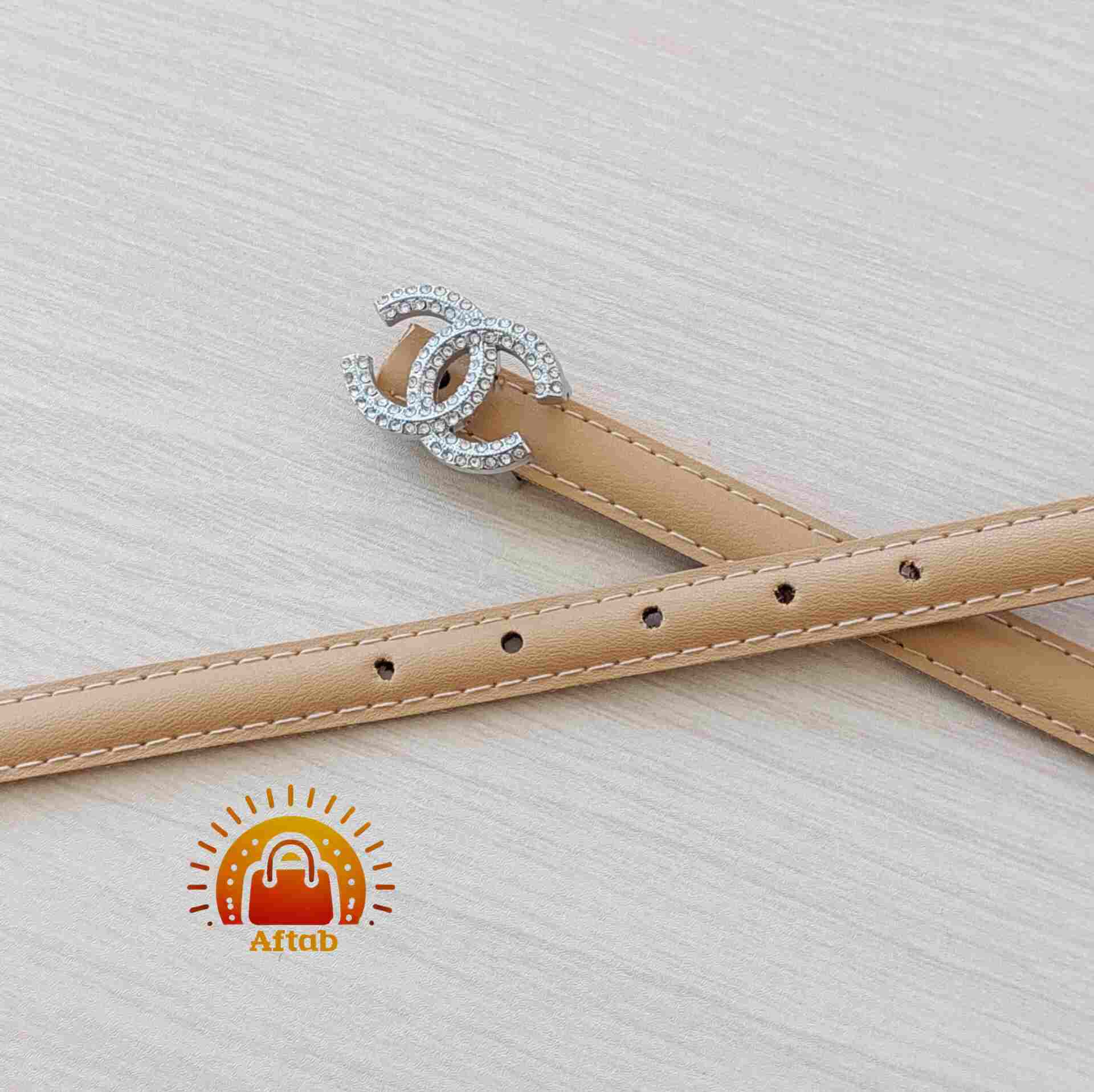 کمربند زنانه دخترانه سگک فول نگین دور دوخت عرض 1/5cm - Image 4